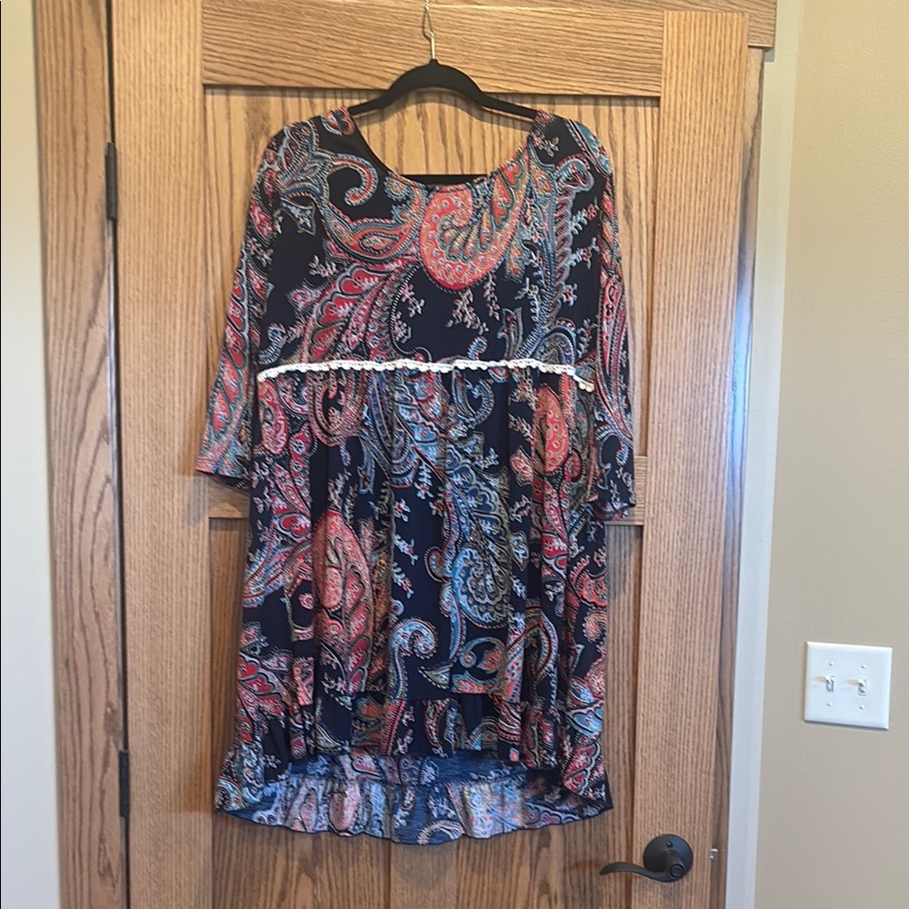 Paisley Print Dress with Ruffle Bottom